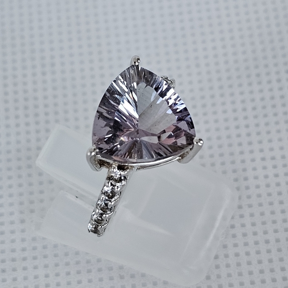 Genuine Rose De France Amethyst & White Topaz Ring Size 5! - Picture 7 of 8